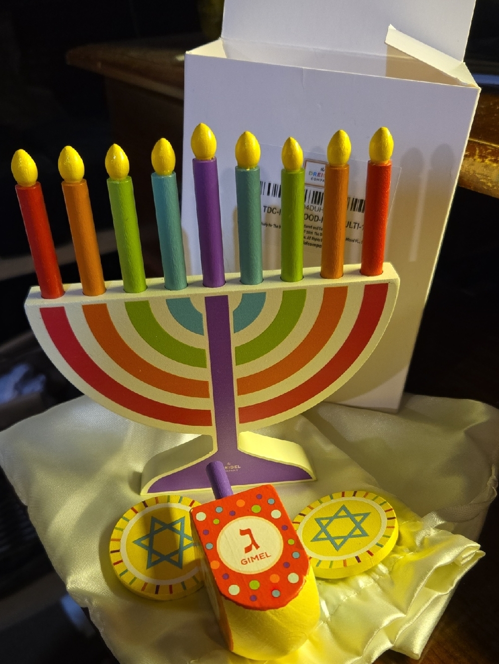 Colorful Wooden Menorah Cake Topper - Multicolor